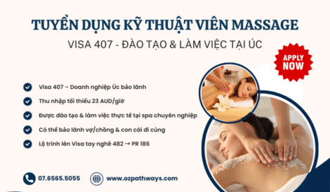 Tuyển Dụng Kỹ Thuật Viên Massage Làm Việc Tại Úc – Visa 407, Thu Nhập Tốt, Lộ Trình Định Cư Rõ Ràng