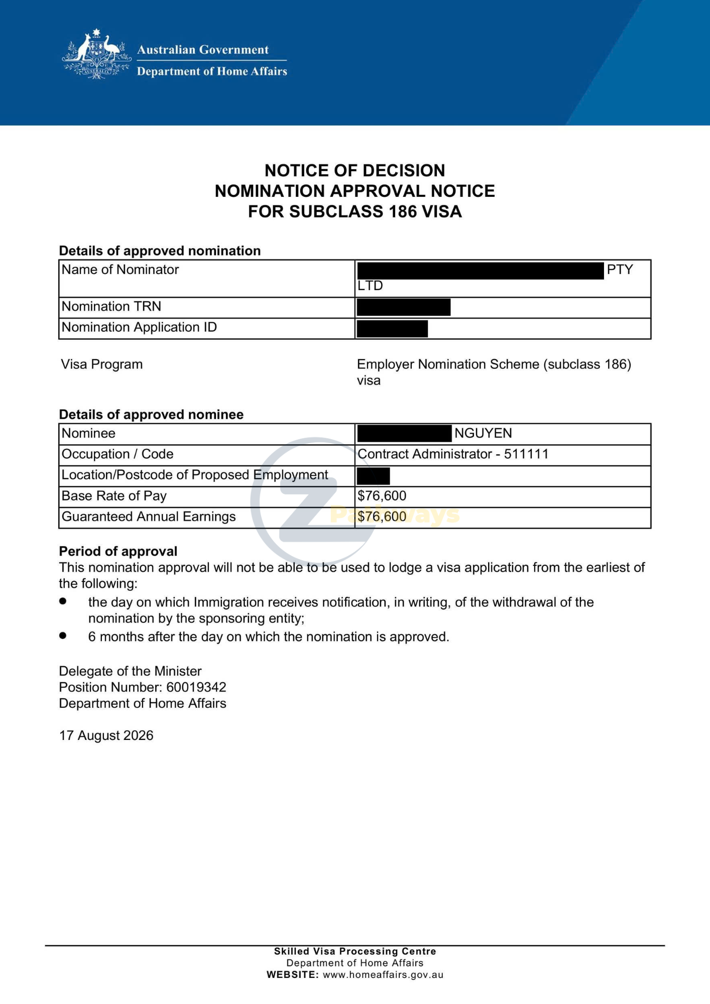 Visa 186 Direct Entry: Nomination Được Phê Duyệt 2